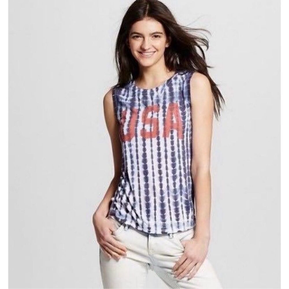 Womens LOL Vintage USA Patriotic Tie Dye Dip Sleeveless Tank Top Shirt - Sz XS